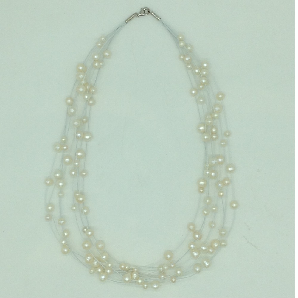 Freshwater white potato pearls 8 layer wire necklace jpm0433