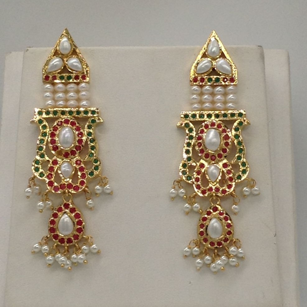 Red, green cz ranihaar set with 4 lines flat pearls jps0494