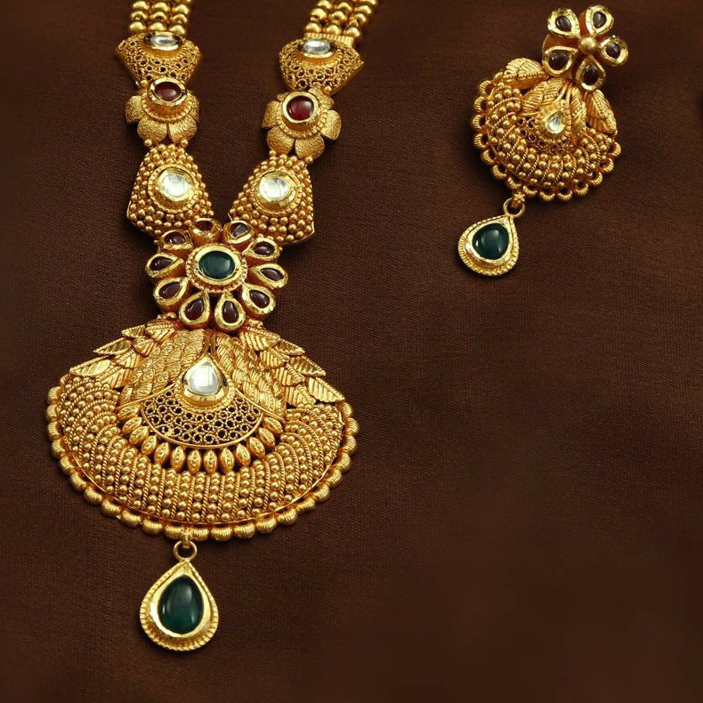 22KT / 916 Gold Antique bridle long necklace set for Ladies STG2016