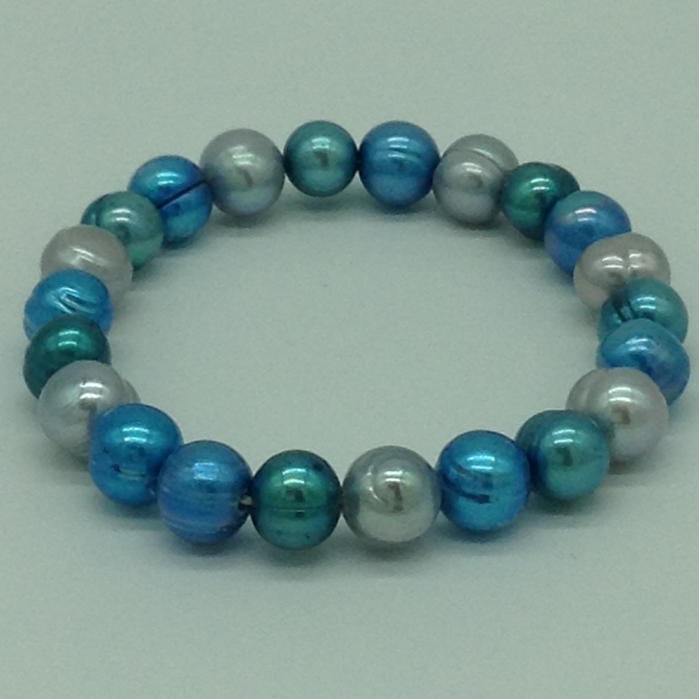 Blue and Grey Potato Pearls Elastic Bracelet JBG0158