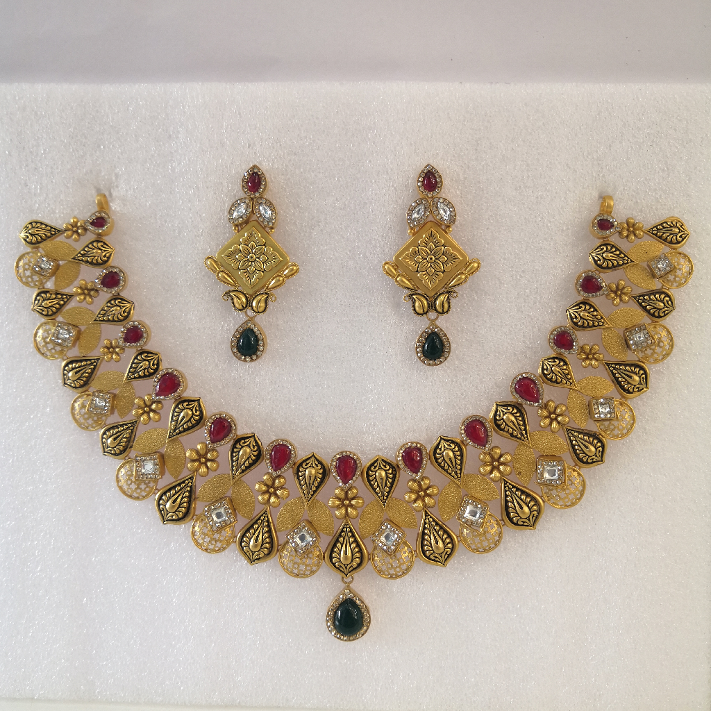 22k gold And diamond red and green color stone long set