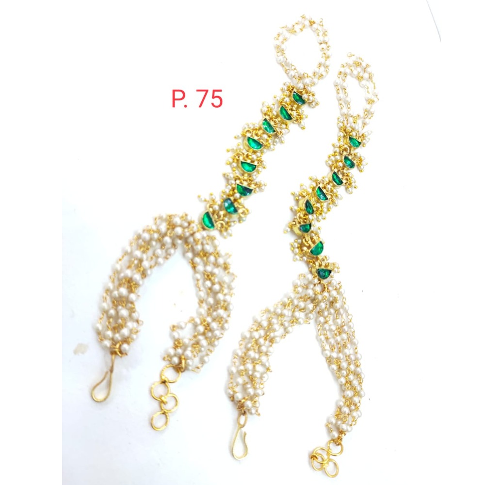 unique style Gold plated Grren stone & Pearl Hath phool 1636