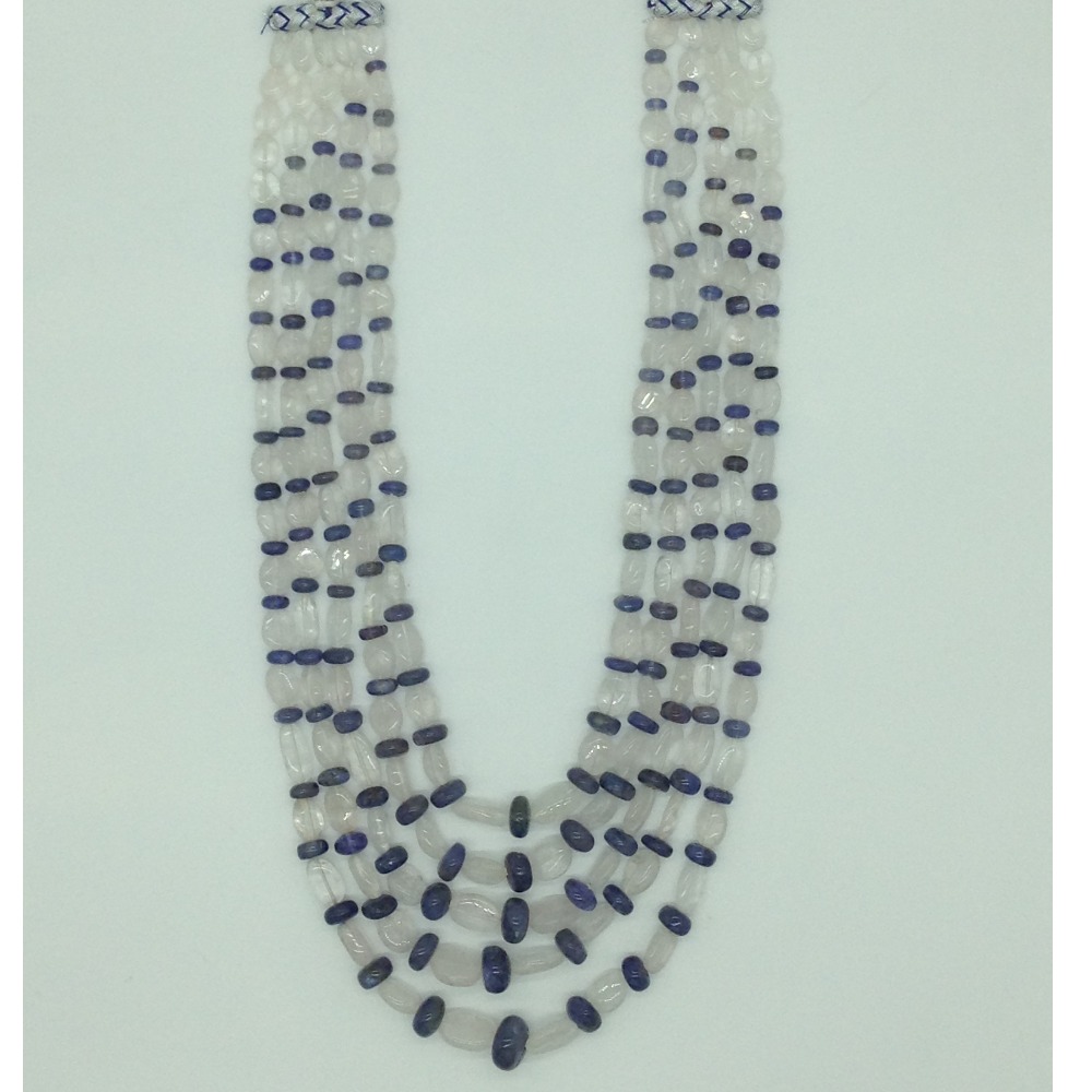 Natural White quartz and Blue Tanzanite 5 Line Necklace JSS0191