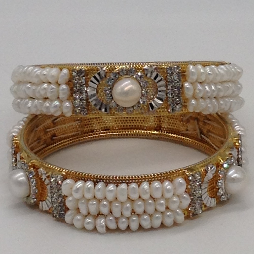 White flat pearls 3 layers and cz bangles jbg0066