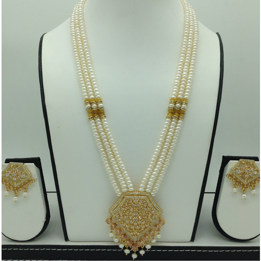 White,champagne cz pendent set with flat pearls jps0600