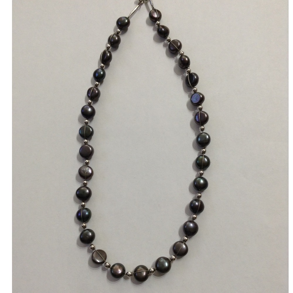Freshwater black button pearls wire mala JPM0238