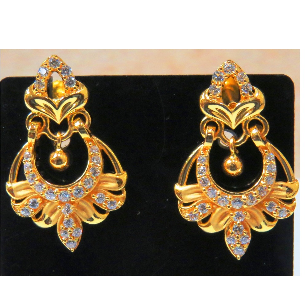 22kt gold cz casting chandbali earrings