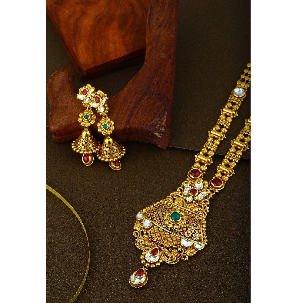 916 CZ hallmark Gold Indian Designer Long Weeding Necklace set 