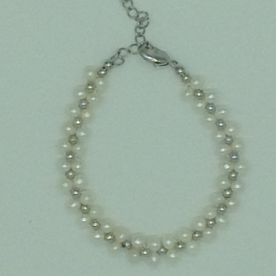 White Potato Pearls With White Jaco Balls 2 Layers Bracelet JBG0139