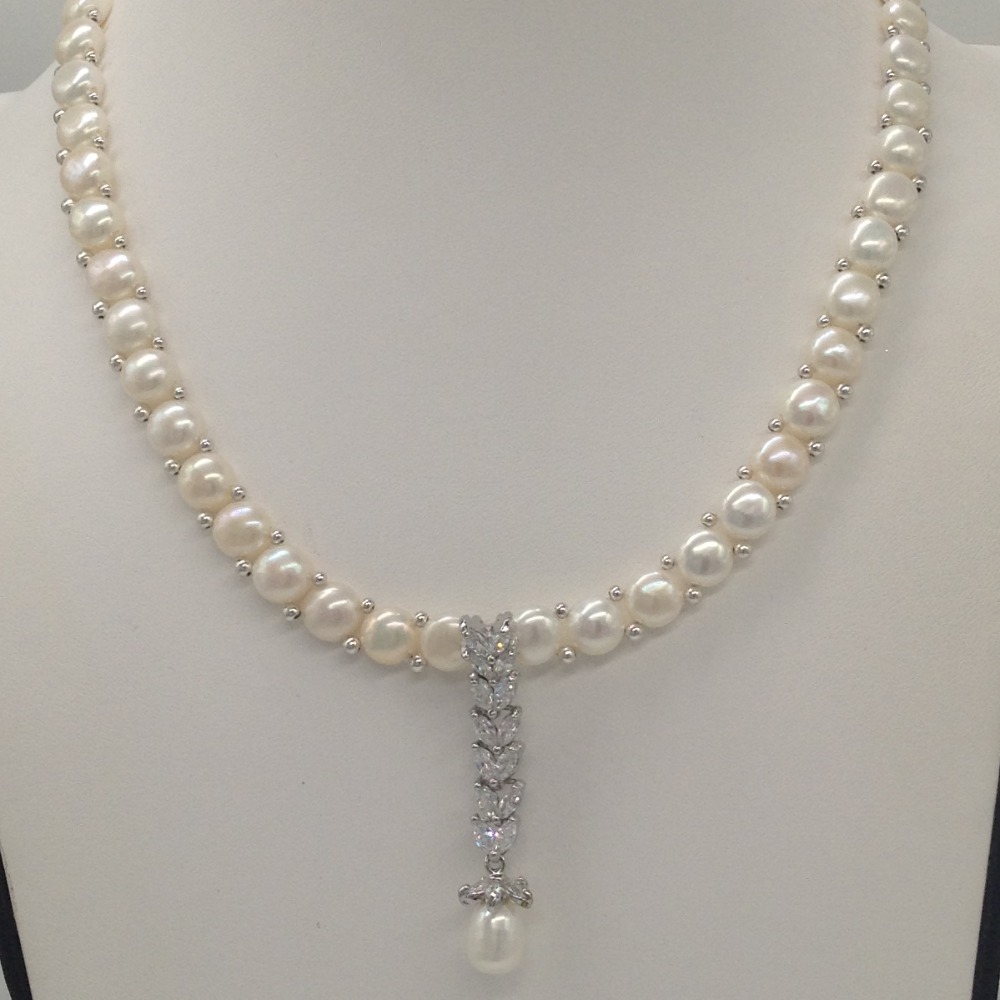White cz and pearls pendent set with 1 line button mala jps0413