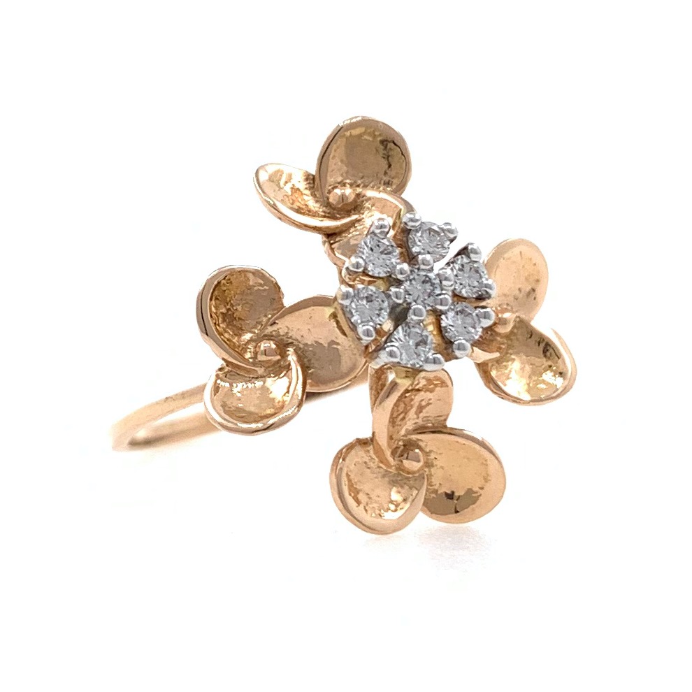 18kt / 750 rose gold - golden flower diamond ladies ring 9lr206