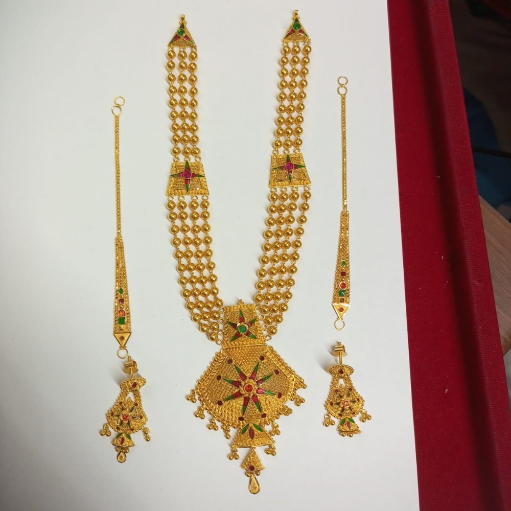 916 Gold Kalkatti Design Bridal Necklace Set With Earchain