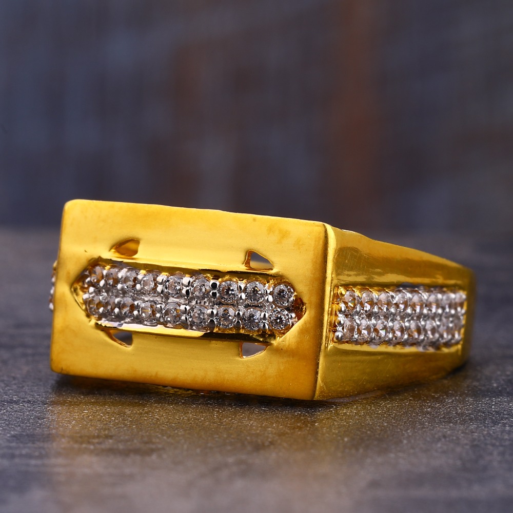 916 Gold Men's Hallmark Designer CZ  Ring MR788