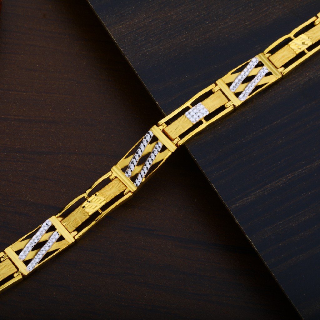 Mens 916 Cz Gold Plain Rodium Bracelet-MPB19