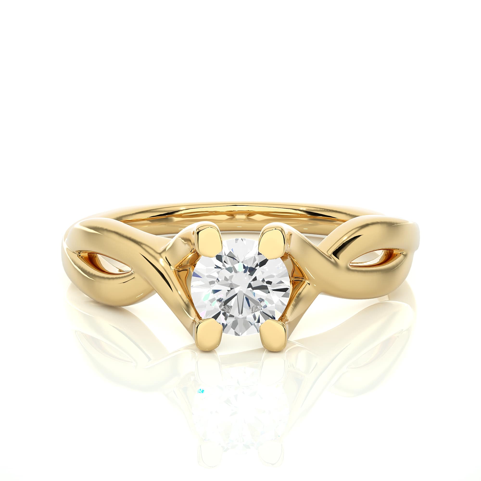 Designed Solitaire Ring YG