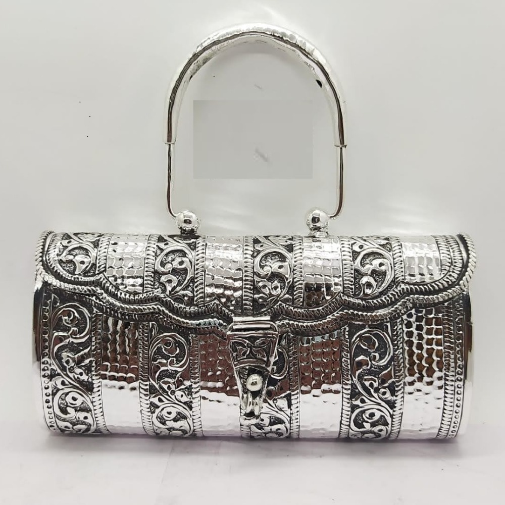 Pure silver clutch with handle in fine nakashi PO-164-21