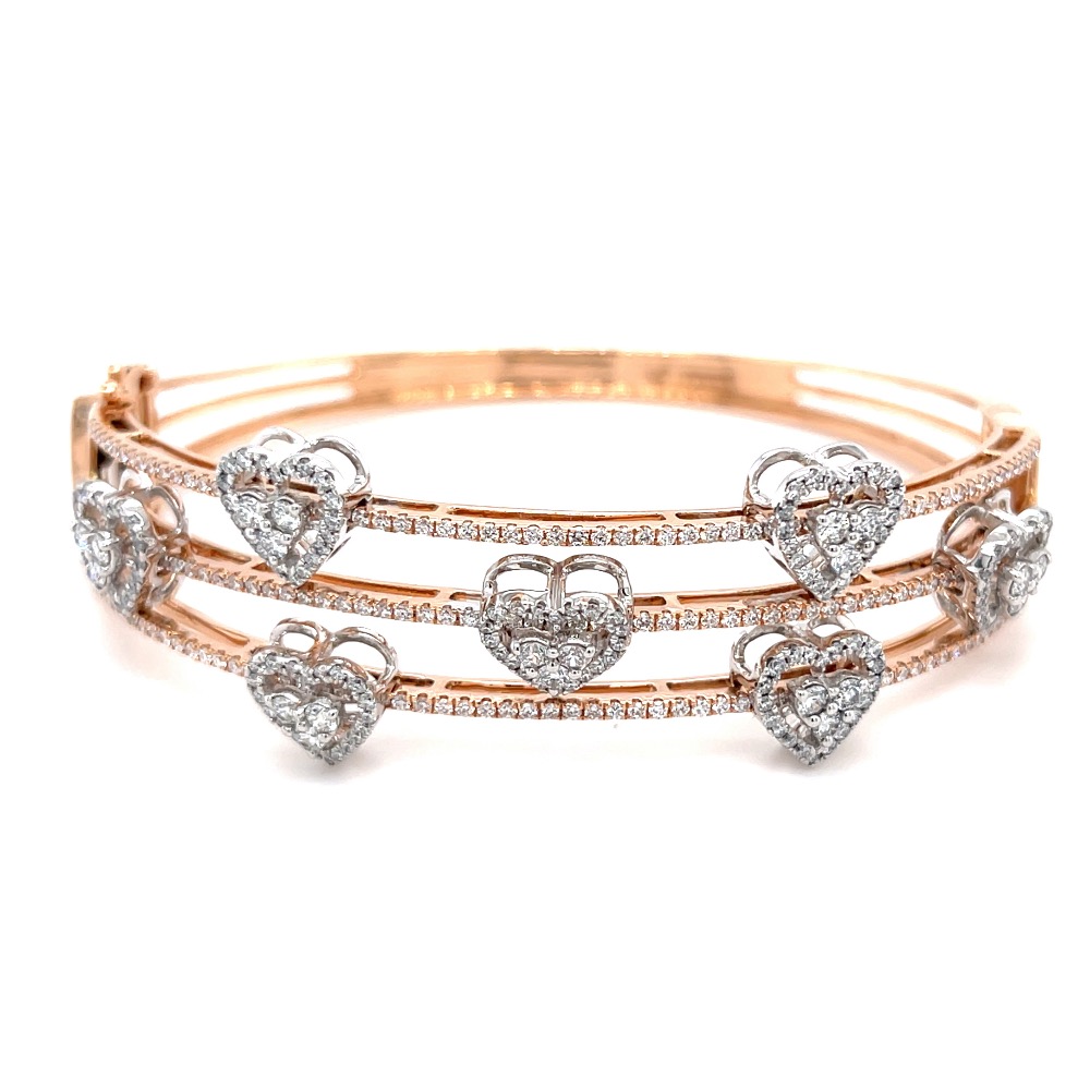 3 Lines with 7 Delicately moving Hearts Diamond Bracelet