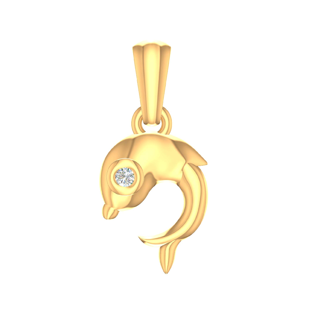 18K Gold Real Diamond Fish Pendant For Kids MGA - SRG0153