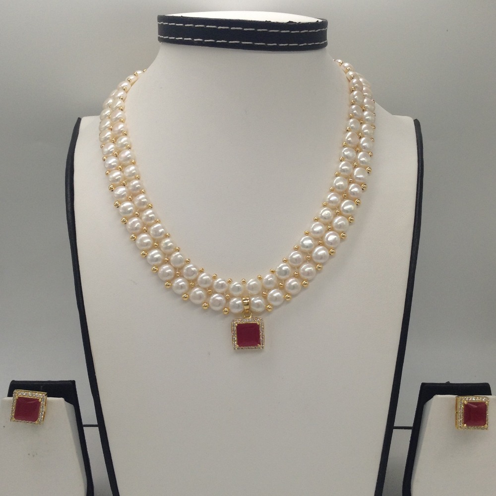 White;red cz pendent set with 2 line button pearls jps0252