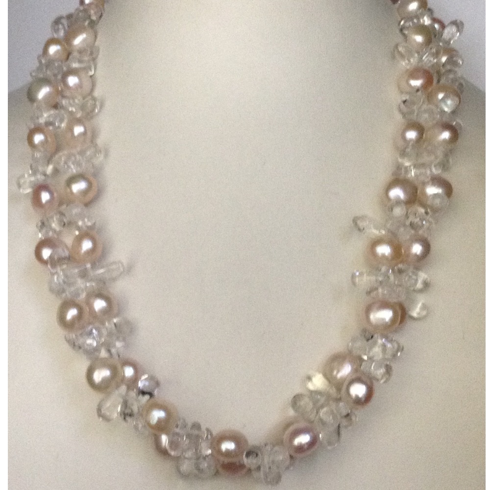 pink potato pearls necklace with sphetic drops JPM0296