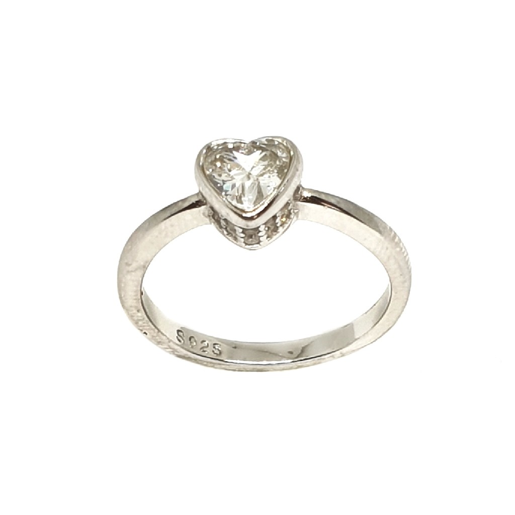 925 Sterling Silver Heart Shape Solitaire Diamond Ring MGA - LRS3363