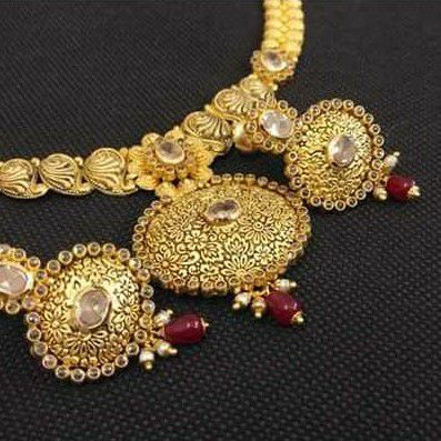 22kt Gold Antique Full Neck Necklace Set 