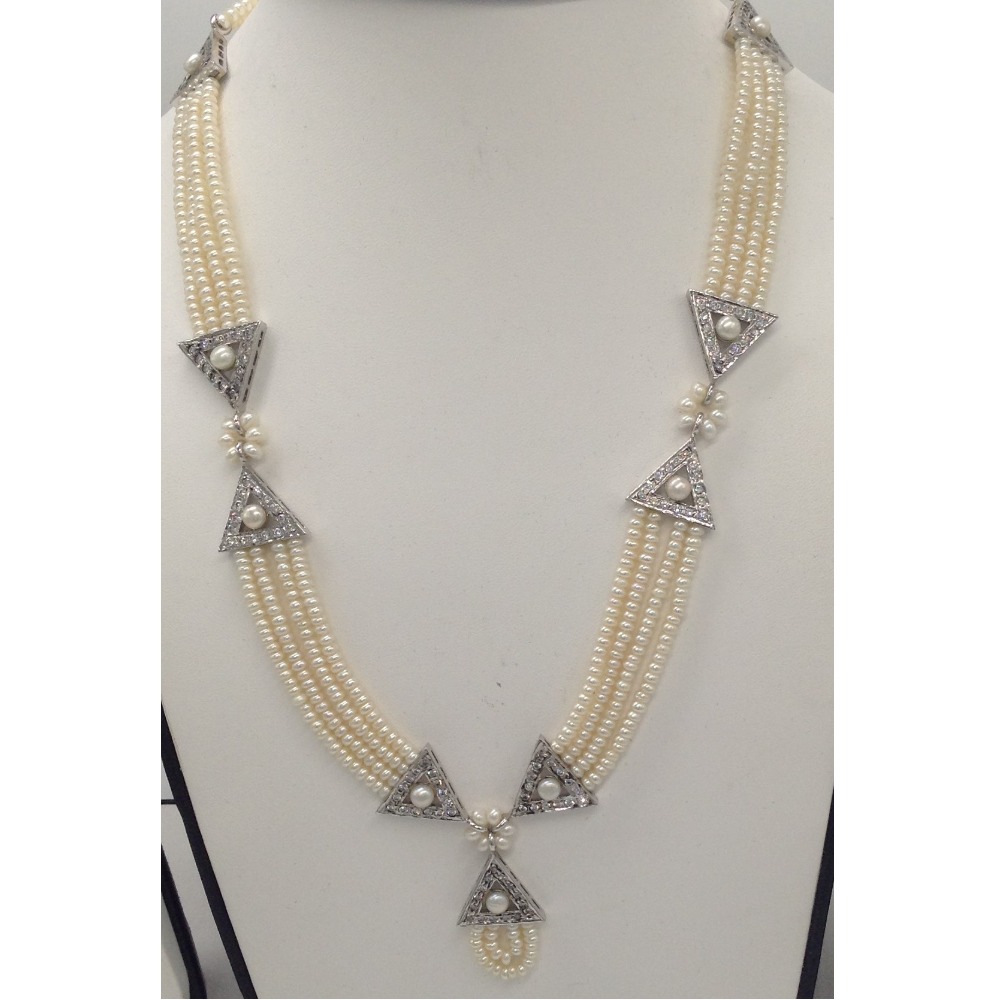 White cz and pearls samosa set with 4 line flat pearls jps0292