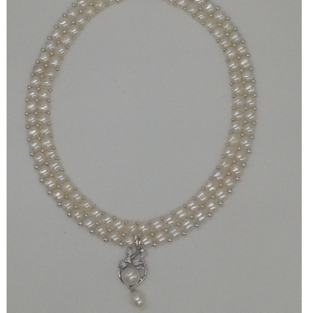White cz pendent set with 2 line button pearls jps0385
