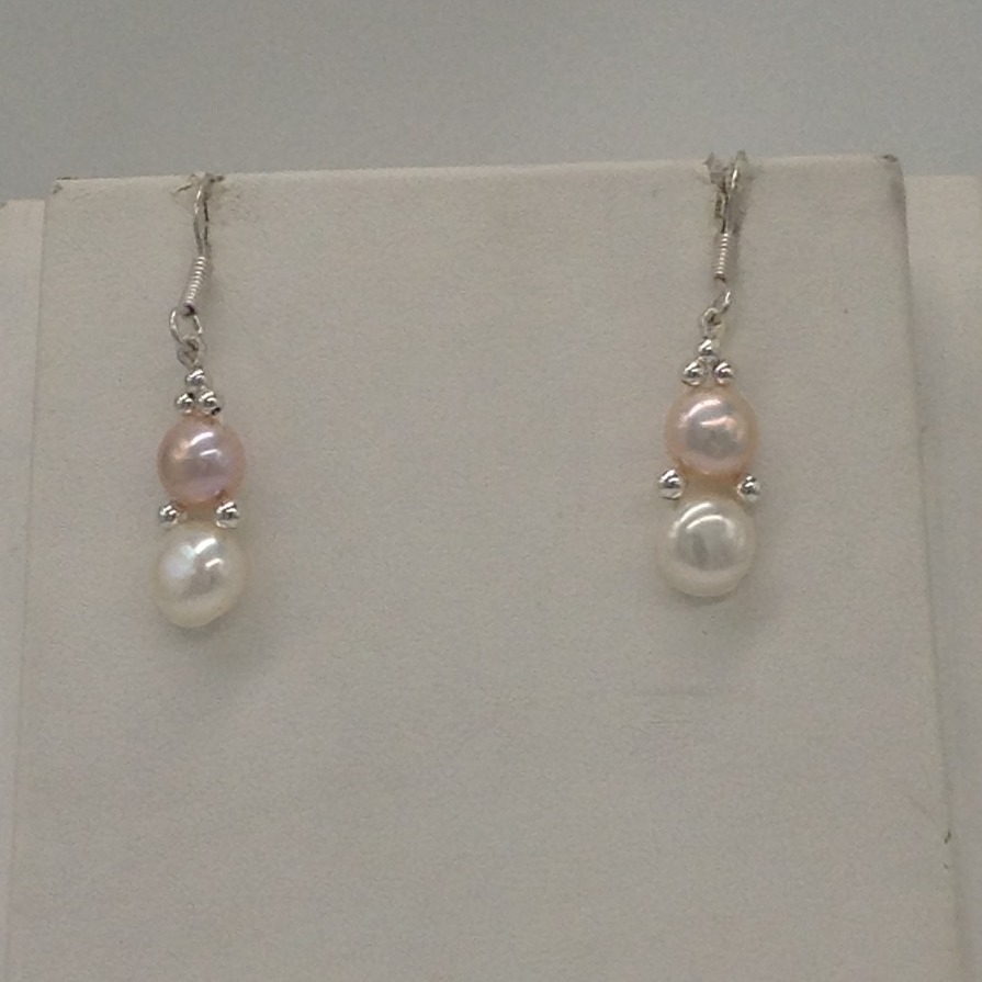 Freshwater whiteand pink button pearls 1 lines necklace set jpp1022