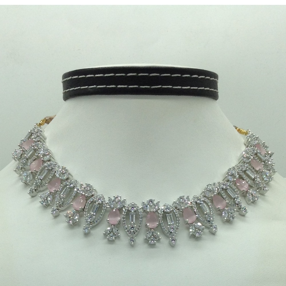 White,Pink CZ Necklace Set JNC0221