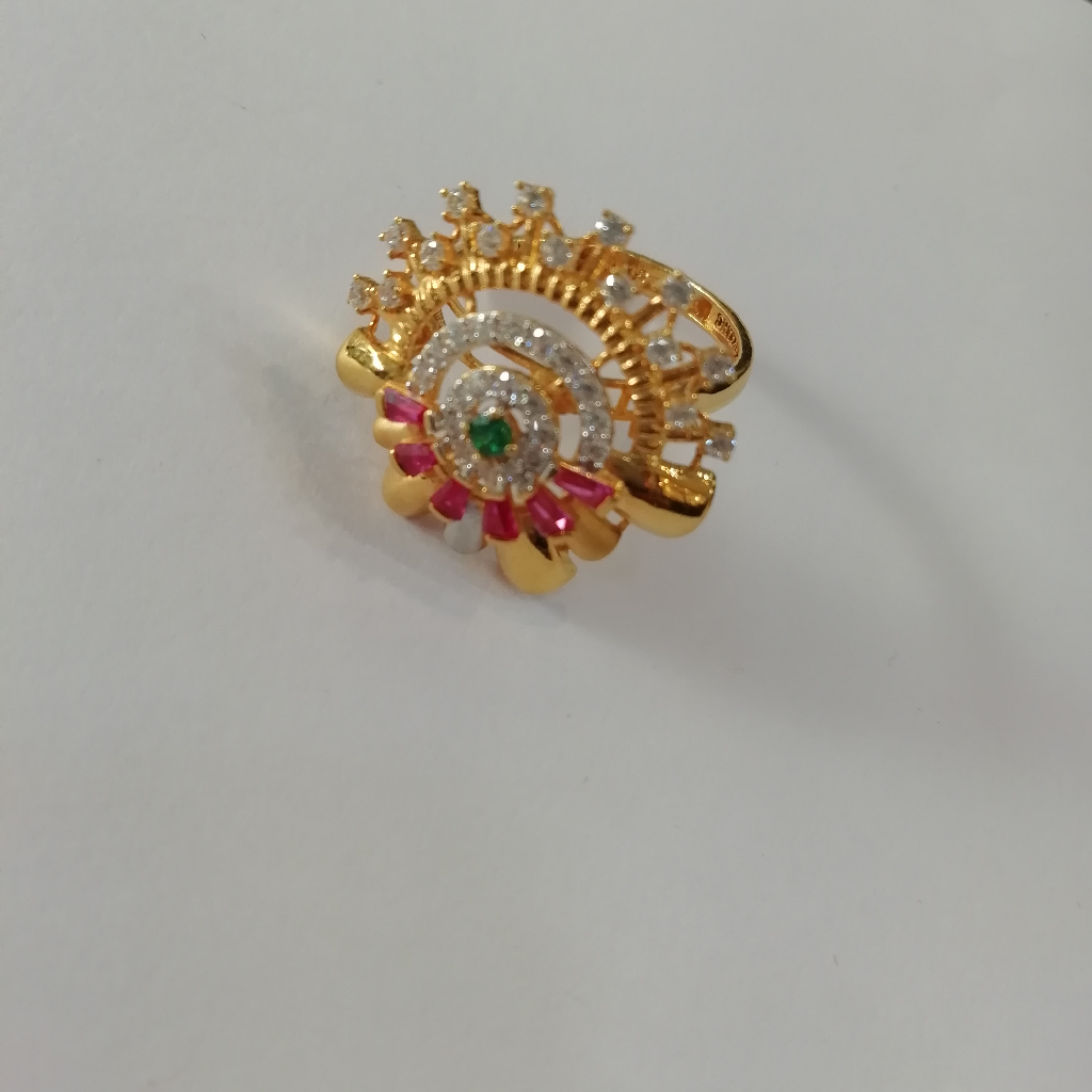 916 gold fancy pink and green color stone ladies ring