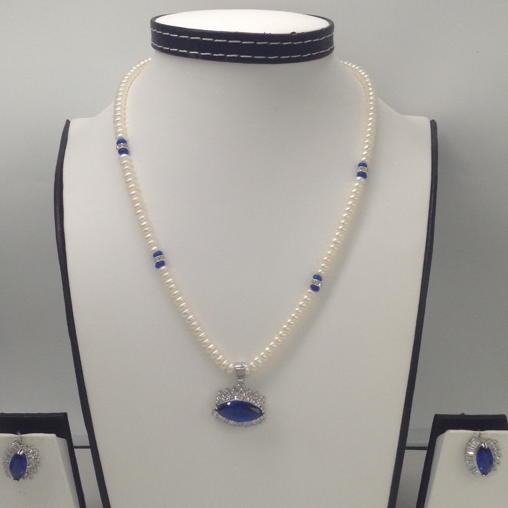White;blue cz pendent set with flat pearls mala jps0118