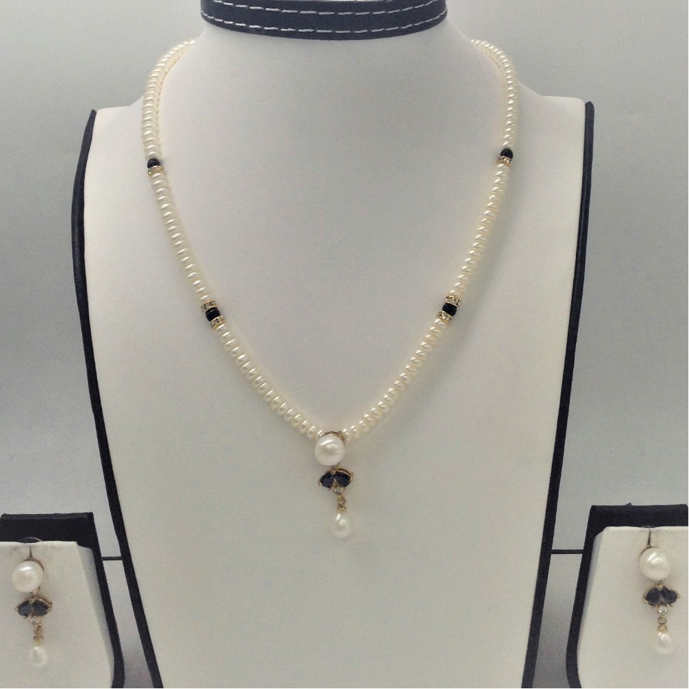 White , black cz and pearls pendent set with flat mala jps0164