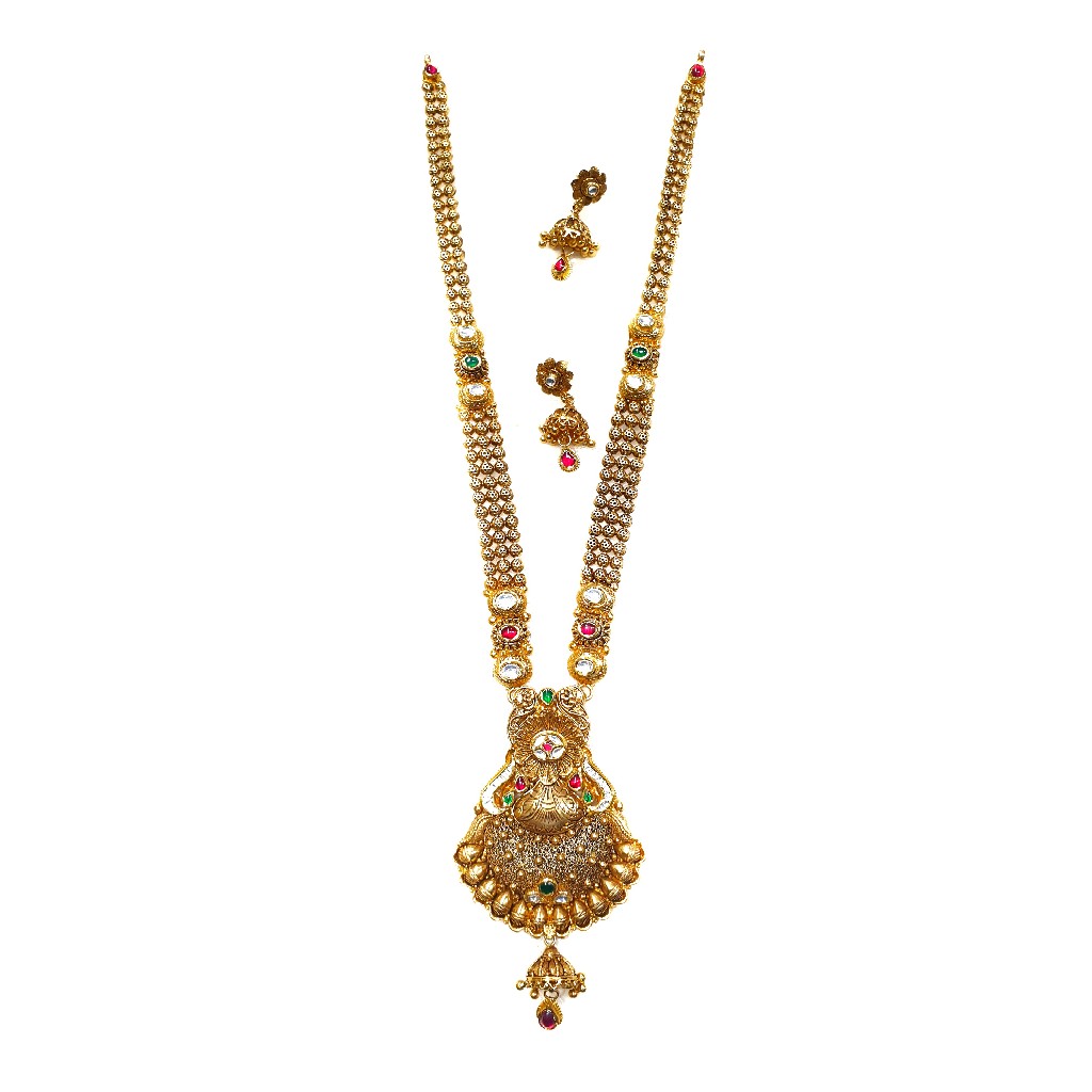 22k Gold Antique Oxidised Designer Necklace Set MGA - GLS062