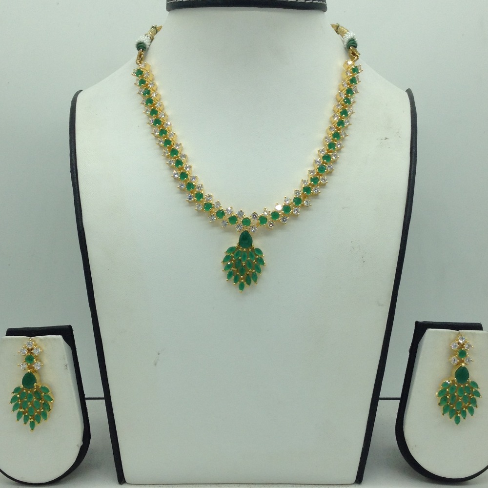 Green and white cz stones necklace set jnc0160