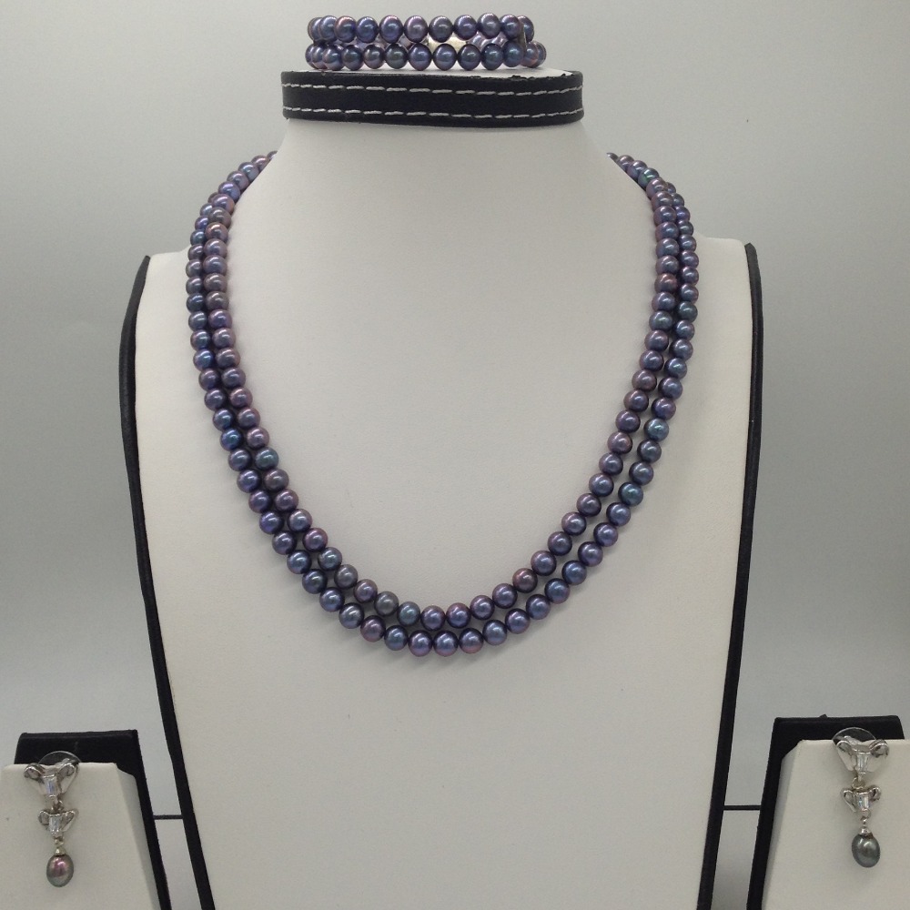Freshwater grey round 2 lines pearls full set jpp1019