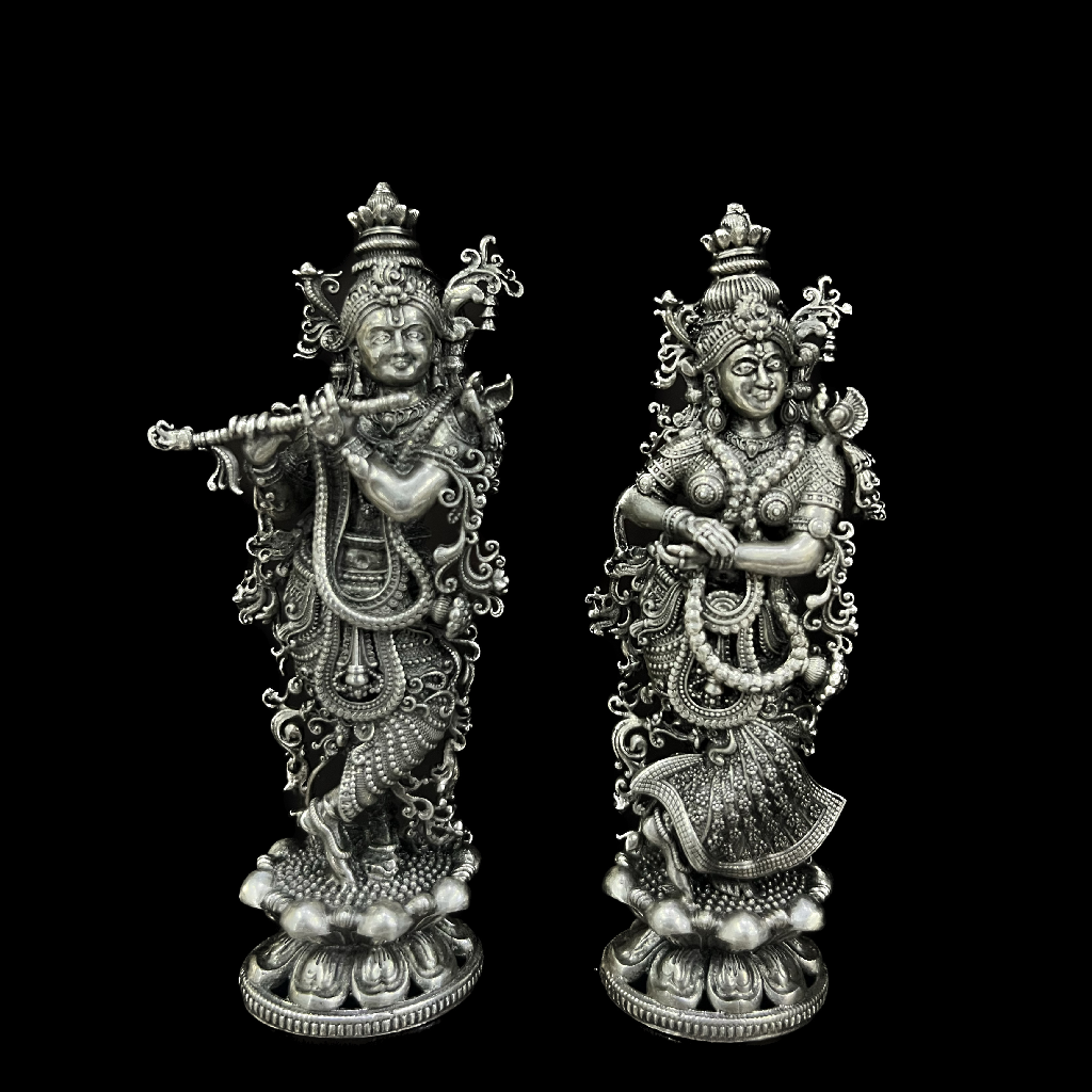 Exclusive Pure Silver Radha Krishna In Antique Work
