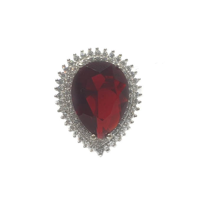 925 Sterling Silver Dark Pear Cut Pink Diamond Ring MGA - LRS0070