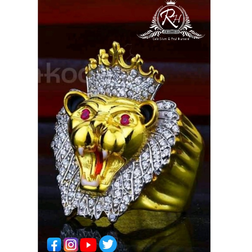 22 carat gold lion king classical gents rings RH-GR387