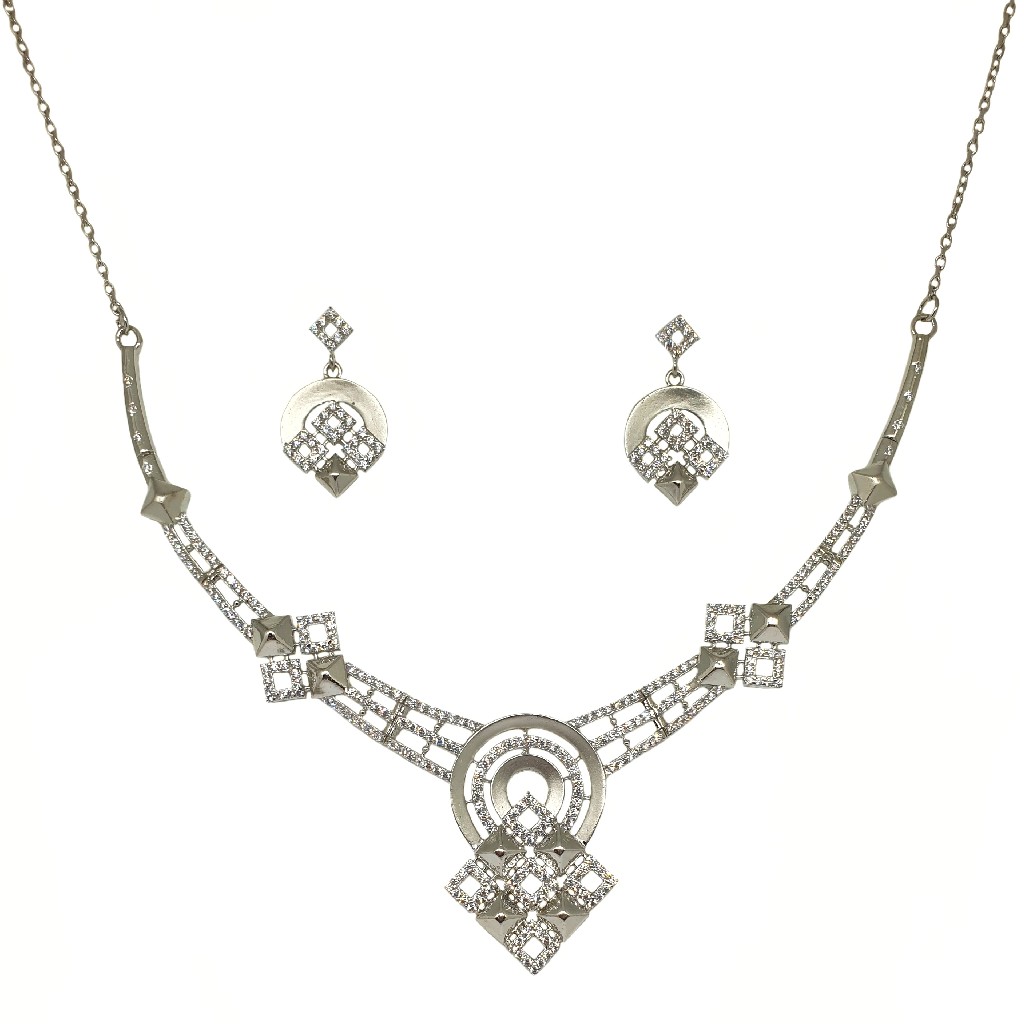 925 Sterling Silver Square Shaped Modern Necklace Set MGA - NKS0100