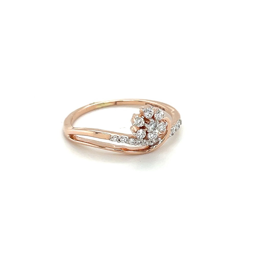 14k Rose Gold and Diamond Flower Ring with Twisted Band