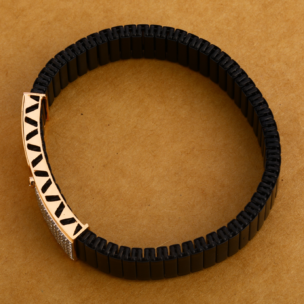 18KT Rose Gold mens Exclusive CZ Leather Bracelet MLB215