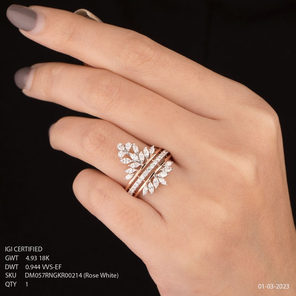 18K Gold Double Tone Leaf Shape Diamond Ring