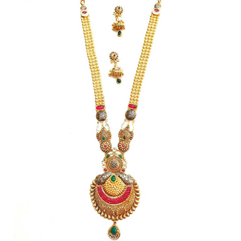 22kt Gold Antique Rajwadi Necklace With Jummar Buti MGA - GLS076