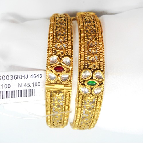916 Gold Antique Jadtar Bridal Bangles RHJ-4643