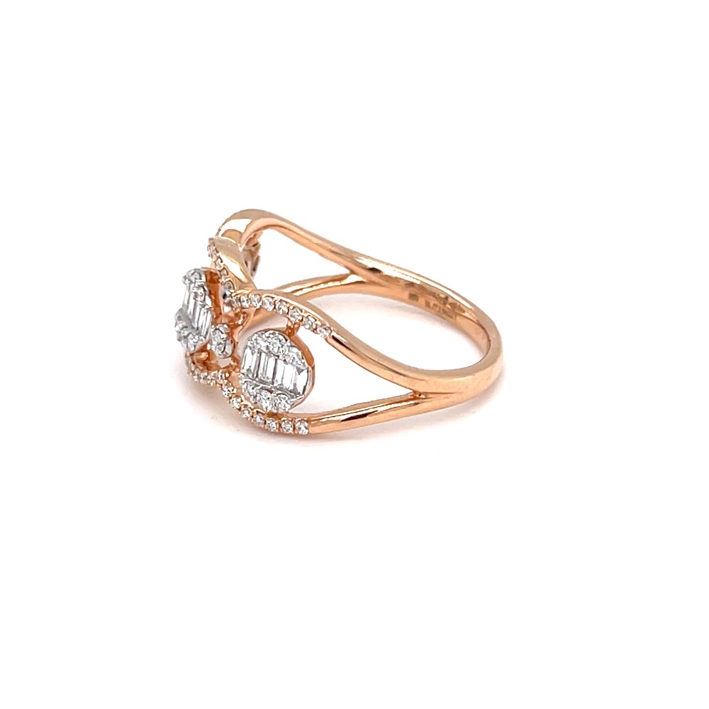 Tri pressure set diamond ring in 18 karat hallmark rose gold