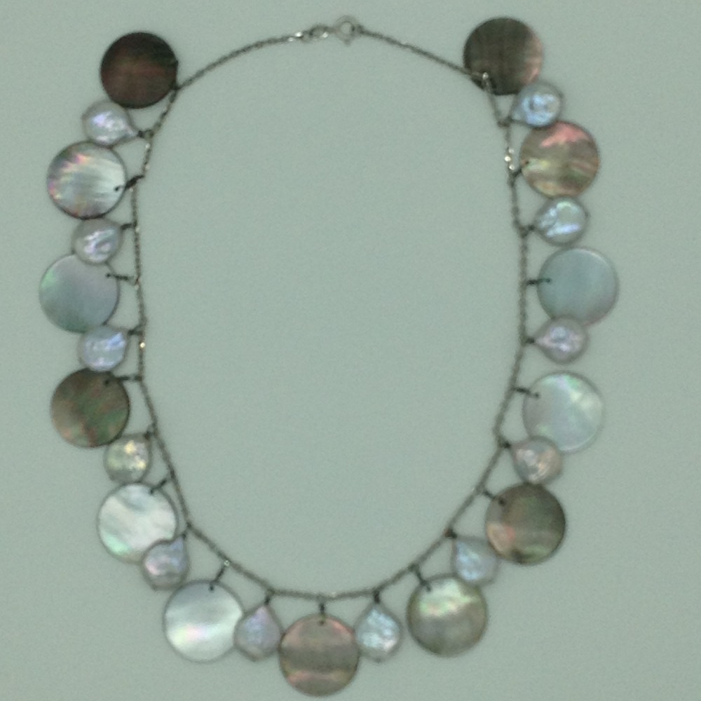Freshwater grey pearls and grey mop chips silver necklace set jnc0075