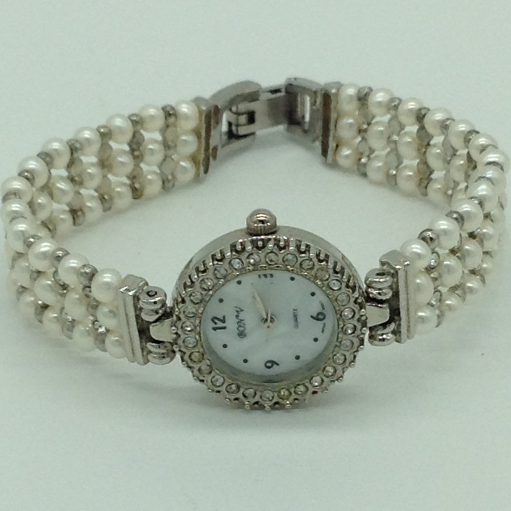 Freshwater White Round Pearls 3 Layers Watch JBG0246