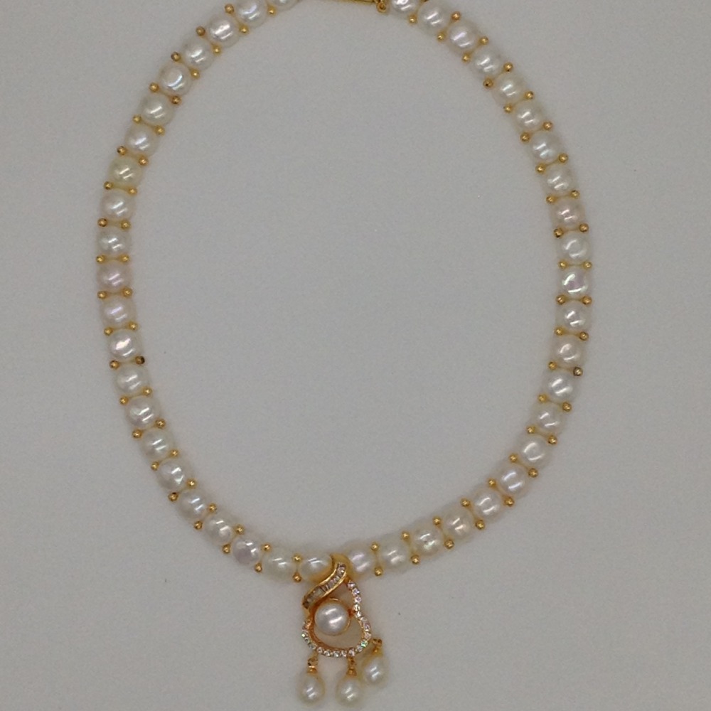 White cz and pearls pendent set with 1 line button mala jps0398