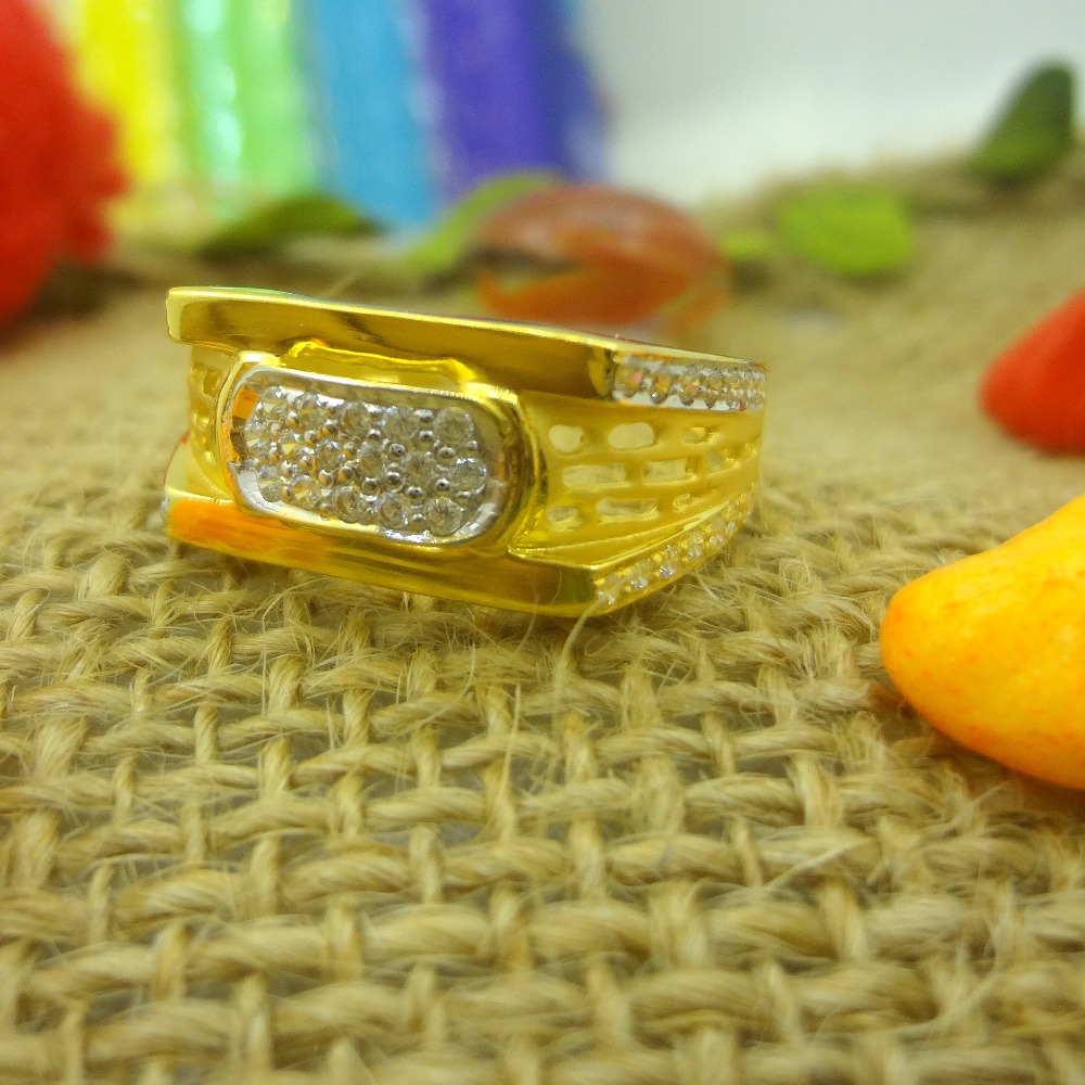 916 gold cz diamond fancy net design gents ring
